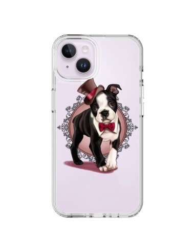 Coque iPhone 14 Plus Chien Bulldog Dog Gentleman Noeud Papillon Chapeau Transparente - Maryline Cazenave