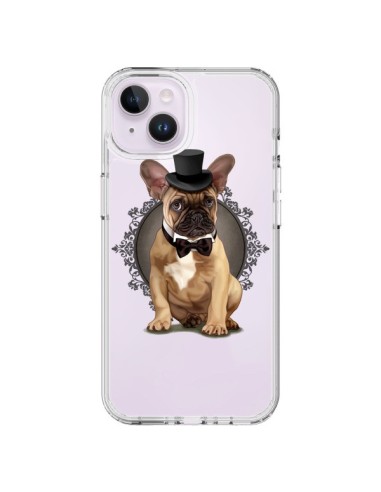 Coque iPhone 14 Plus Chien Bulldog Noeud Papillon Chapeau Transparente - Maryline Cazenave