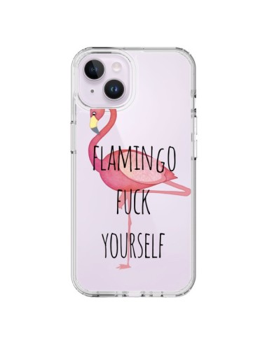 Cover iPhone 14 Plus  Fenicottero Flamingo Fuck Trasparente - Maryline Cazenave