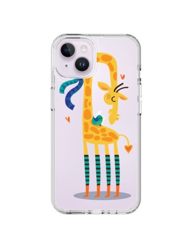 Cover iPhone 14 Plus L'oiseau e la Girafe Amore L'uccello e la Giraffa Trasparente - Maria Jose Da Luz