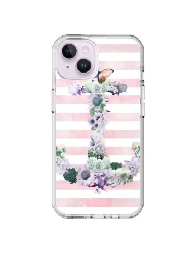 Coque iPhone 14 Plus Ancre Rose Fleurs Navire - Monica Martinez