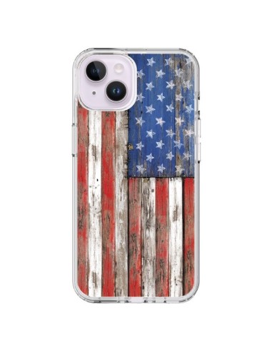 Cover iPhone 14 Plus Bandierq USA America Vintage Legno Wood - Maximilian San