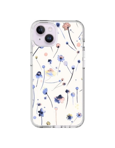 Coque iPhone 14 Plus Blue Soft Flowers - Ninola Design