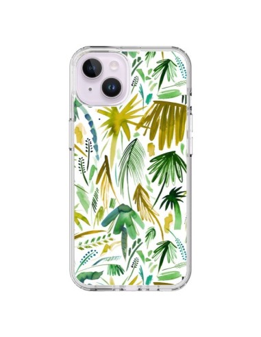 Coque iPhone 14 Plus Brushstrokes Tropical Palms Green - Ninola Design