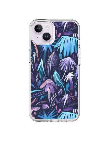 Coque iPhone 14 Plus Brushstrokes Tropical Palms Navy - Ninola Design