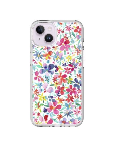 Coque iPhone 14 Plus Colorful Flowers Petals Blue - Ninola Design