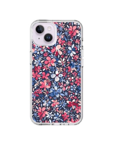 Coque iPhone 14 Plus Colorful Little Flowers Navy - Ninola Design
