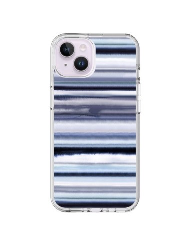 Coque iPhone 14 Plus Degrade Stripes Watercolor Navy - Ninola Design