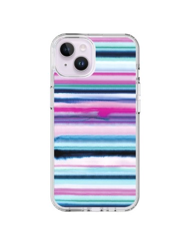 Coque iPhone 14 Plus Degrade Stripes Watercolor Pink - Ninola Design