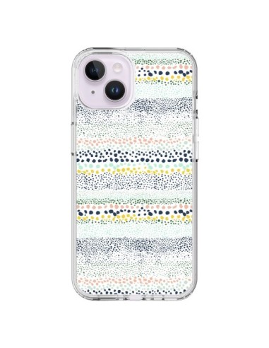 Coque iPhone 14 Plus Little Textured Dots Green - Ninola Design