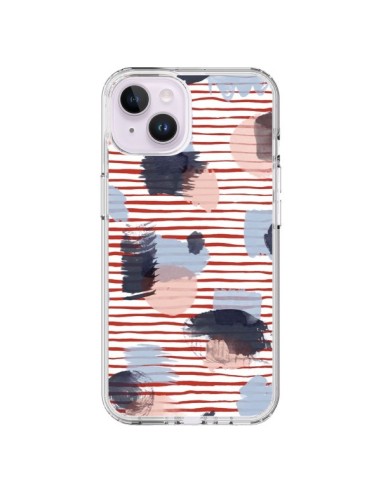 Coque iPhone 14 Plus Watercolor Stains Stripes Red - Ninola Design