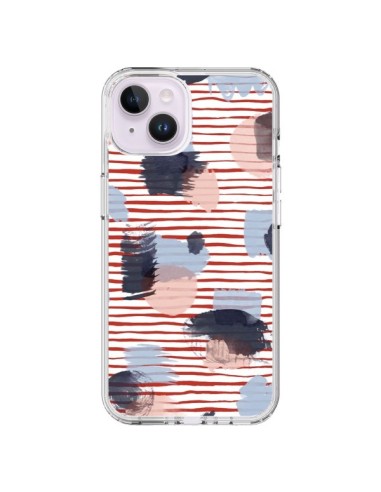 Cover iPhone 14 Plus Watercolor Stains Righe Rosse - Ninola Design