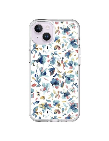 Coque iPhone 14 Plus Watery Hibiscus Blue - Ninola Design