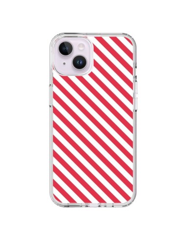 Coque iPhone 14 Plus Bonbon Candy Rose et Blanche Rayée - Nico