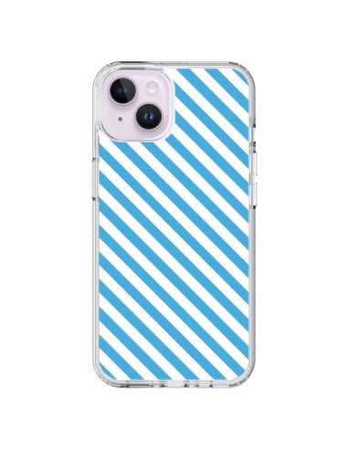 Coque iPhone 14 Plus Bonbon Candy Bleue et Blanche Rayée - Nico