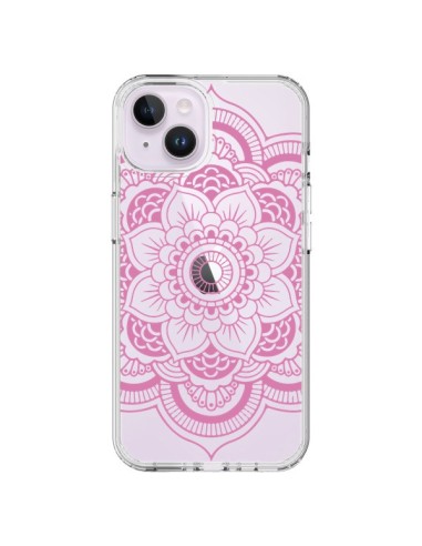 Coque iPhone 14 Plus Mandala Rose Clair Azteque Transparente - Nico