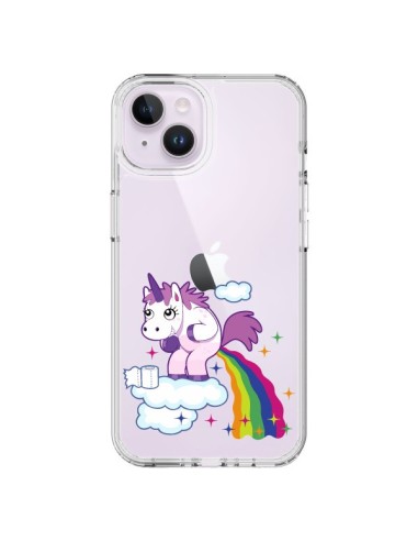 Coque iPhone 14 Plus Licorne Caca Arc en Ciel Transparente - Nico