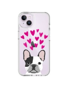 Coque iPhone 14 Plus Bulldog Français Coeurs Chien...