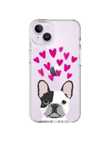 Coque iPhone 14 Plus Bulldog Français Coeurs Chien Transparente - Pet Friendly