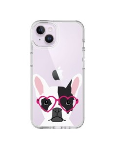Coque iPhone 14 Plus Bulldog Français Lunettes Coeurs...