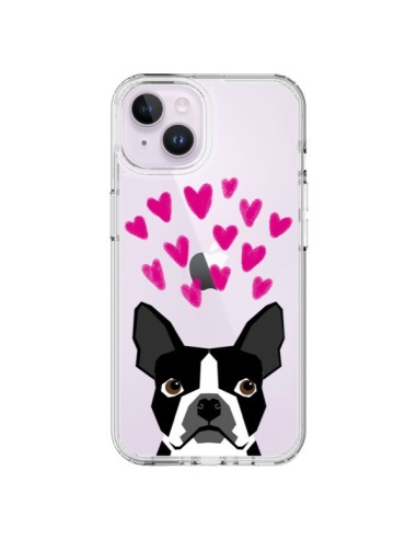 Coque iPhone 14 Plus Boston Terrier Coeurs Chien Transparente - Pet Friendly
