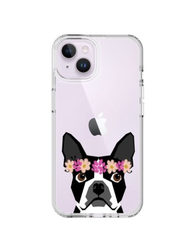 Coque iPhone 14 Plus Boston Terrier Fleurs Chien Transparente - Pet Friendly