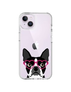 Coque iPhone 14 Plus Boston Terrier Lunettes Coeurs Chien...