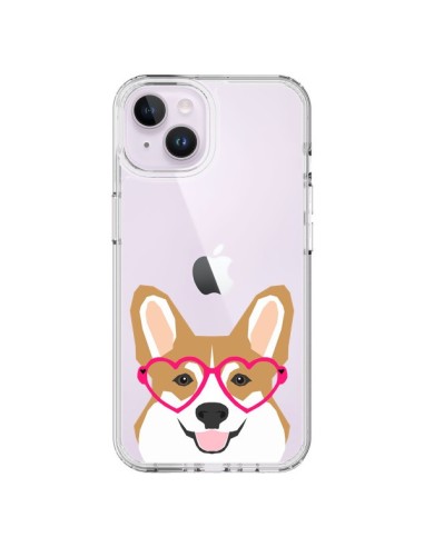 Coque iPhone 14 Plus Chien Marrant Lunettes Coeurs Transparente - Pet Friendly