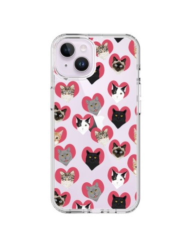 Coque iPhone 14 Plus Chats Coeurs Transparente - Pet Friendly