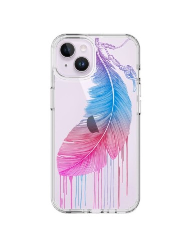 Coque iPhone 14 Plus Plume Feather Arc en Ciel Transparente - Rachel Caldwell