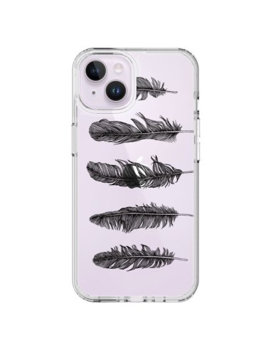 Coque iPhone 14 Plus Plume Feather Noir Transparente - Rachel Caldwell