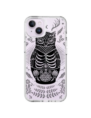 Coque iPhone 14 Plus Owl Chouette Hibou Squelette Transparente - Rachel Caldwell