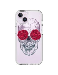 Cover iPhone 14 Plus Teschio Rosa Fiori Trasparente -...
