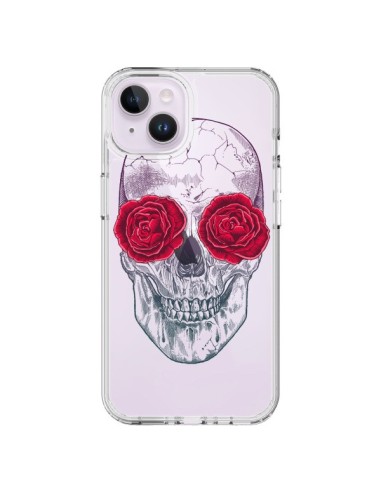 Coque iPhone 14 Plus Tête de Mort Rose Fleurs Transparente - Rachel Caldwell