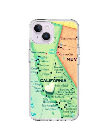 Coque iPhone 14 Plus Carte Map Californie - R Delean