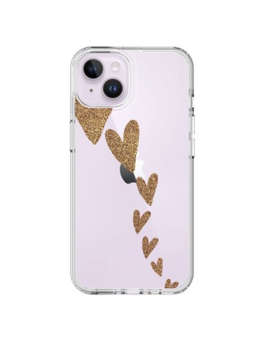 Coque iPhone 14 Plus Coeur Falling Gold Hearts Transparente - Sylvia Cook