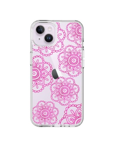 iPhone 14 Plus Case Doodle Mandala Pink Flowers Clear - Sylvia Cook