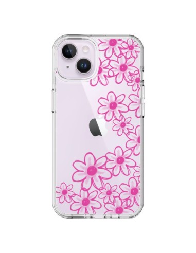 Coque iPhone 14 Plus Pink Flowers Fleurs Roses Transparente - Sylvia Cook