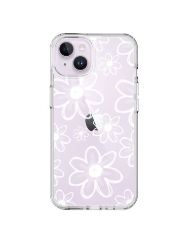 Coque iPhone 14 Plus Mandala Blanc White Flower Transparente - Sylvia Cook