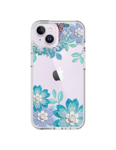 Coque iPhone 14 Plus Winter Flower Bleu, Fleurs d'Hiver Transparente - Sylvia Cook