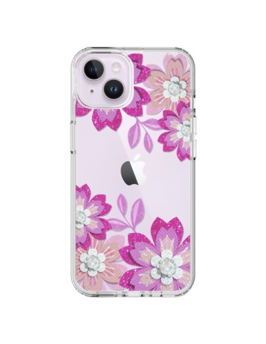 Cover iPhone 14 Plus Fiori Invernali Rosa Trasparente - Sylvia Cook