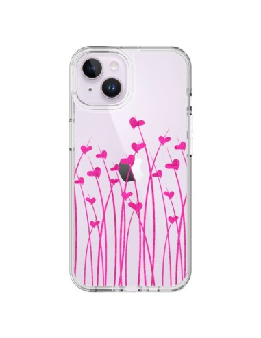 Coque iPhone 14 Plus Love in Pink Amour Rose Fleur Transparente - Sylvia Cook