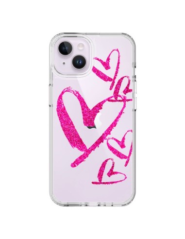 Coque iPhone 14 Plus Pink Heart Coeur Rose Transparente - Sylvia Cook