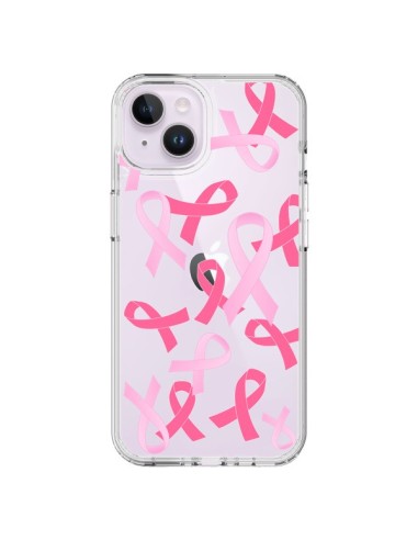 Coque iPhone 14 Plus Pink Ribbons Ruban Rose Transparente - Sylvia Cook