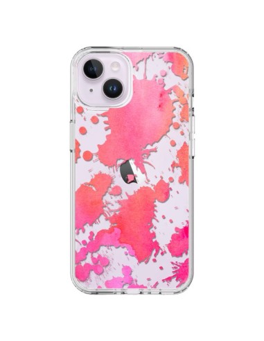 Coque iPhone 14 Plus Watercolor Splash Taches Rose Orange Transparente - Sylvia Cook