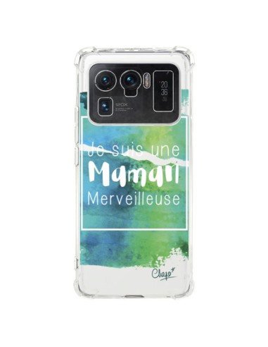 Coque Xiaomi Mi 11 Ultra Je suis une Maman Merveilleuse Bleu Vert Transparente - Chapo