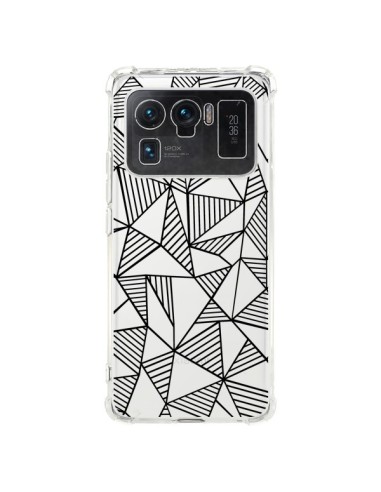 Coque Xiaomi Mi 11 Ultra Lignes Grilles Triangles Grid Abstract Noir Transparente - Project M