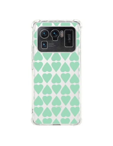 Coque Xiaomi Mi 11 Ultra Coeurs Heart Mint Bleu Vert Transparente - Project M