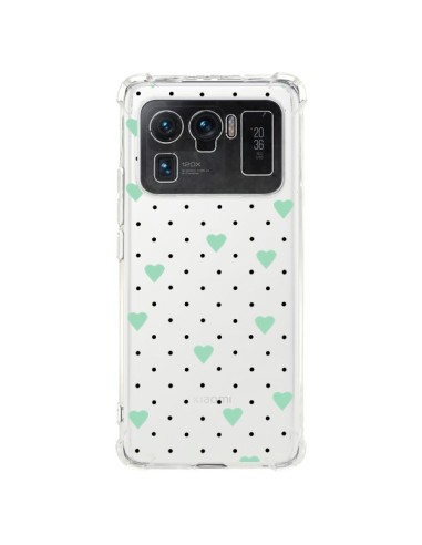 Coque Xiaomi Mi 11 Ultra Point Coeur Mint Bleu Vert Pin Point Heart Transparente - Project M