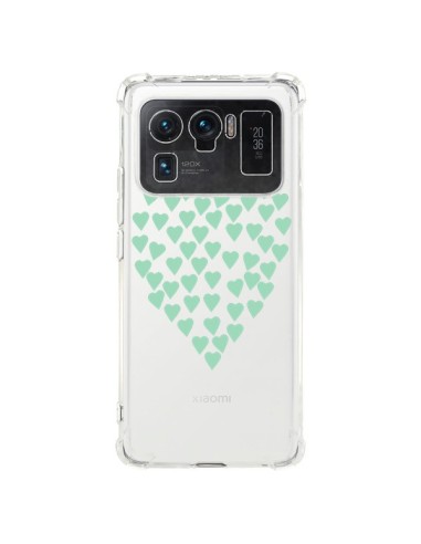 Coque Xiaomi Mi 11 Ultra Coeurs Heart Love Mint Bleu Vert Transparente - Project M